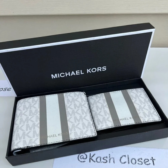 Michael kors Men Wallet Card Case Gift box set Bright White/Pearl Grey - Picture 6 of 6